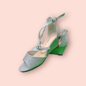 Sandalias de Cuña Plateadas con Brillos