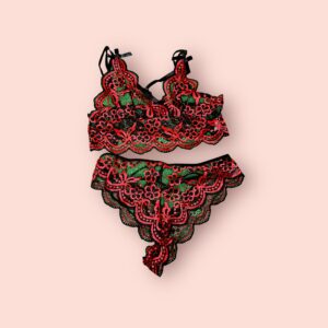 Conjunto de Lencería Negro y Rojo de Encaje - Rosmery Novedades