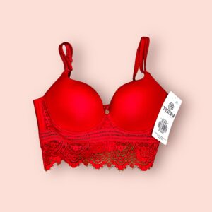 Sostén de Encaje Rojo con Soporte y Diseño Largo