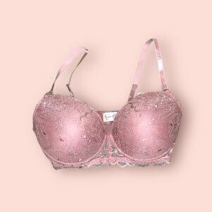 Sostén de Encaje Rosado con Soporte y Diseño Largo