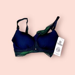 Sostén de Encaje Azul Marino con Soporte y Diseño Largo