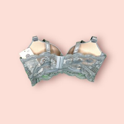 Sostén de Encaje Plateado con Soporte y Diseño Largo