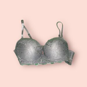Sostén de Encaje Plateado con Soporte y Diseño Largo