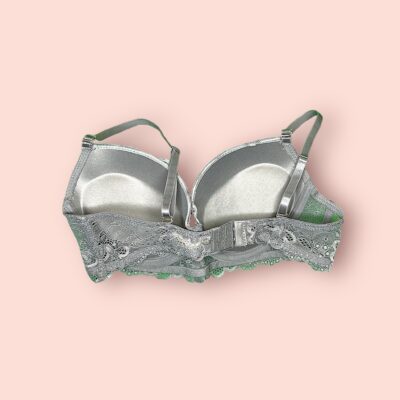Sostén de Encaje Plateado con Soporte y Diseño Largo