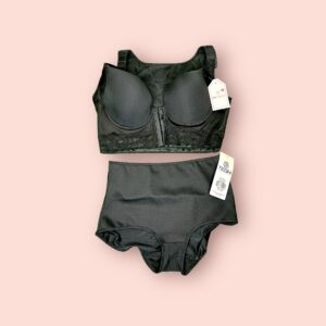 Conjunto de Lencería Negra con Cierre Frontal y Braga Alta