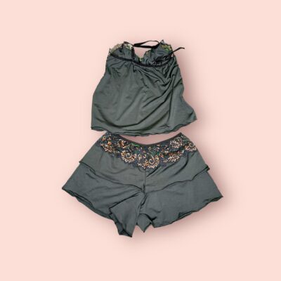 Conjunto de Lencería de Encaje Negro de Dos Piezas