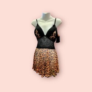 Conjunto de Lencería Estilo Leopardo con Encaje Negro