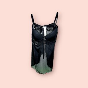 Baby Doll Negro con Copa Acolchada y Detalle de Encaje