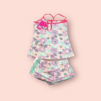 Pijama de tirantes con estampado floral y ribetes rosa - Imagen 2