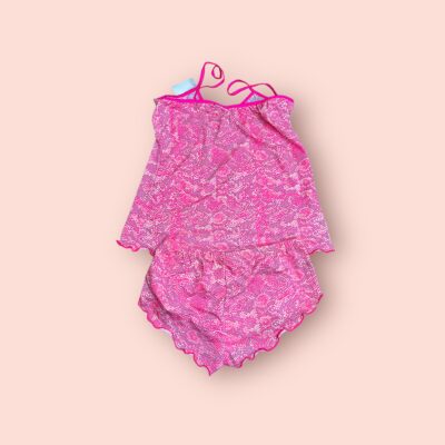 Pijama Short Conjunto de Encaje Rosa Estilo Serpiente para Mujer